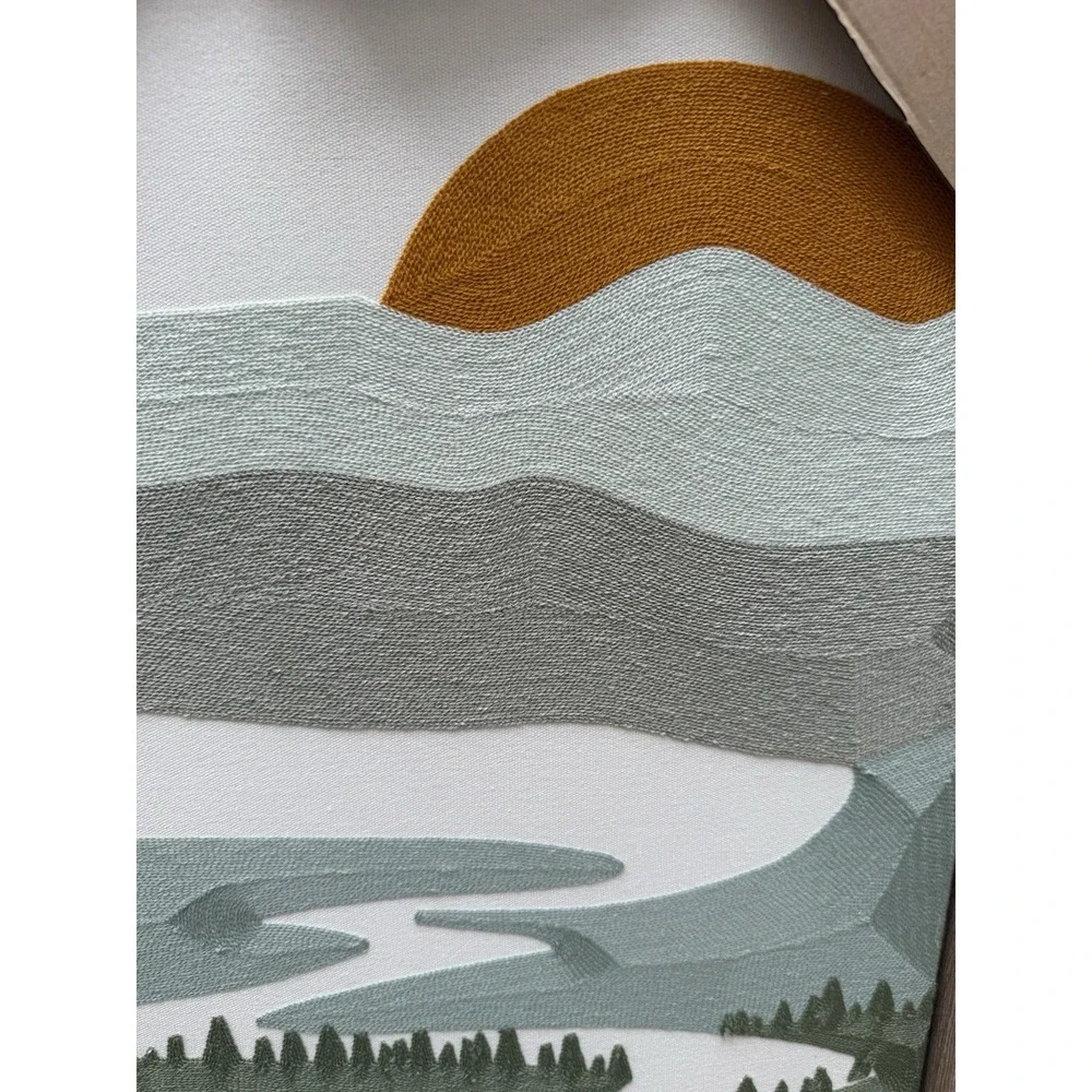 New BP Home Textile Embroidered Woven Wall Art Set Mountain & Sun Decor 18